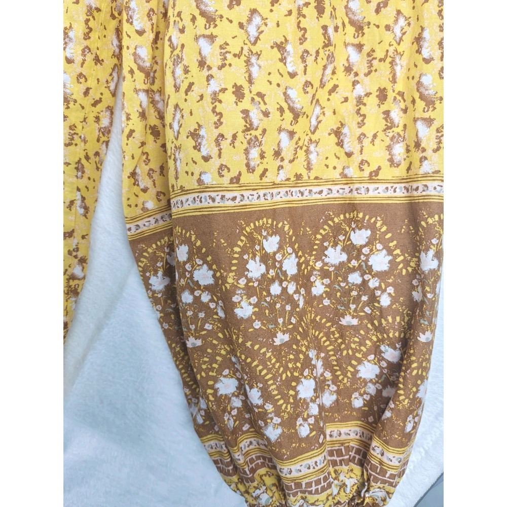 Joie Women's XL Floral Blouse Yellow Brown Boho Prairie Ruffle Puff Sleeve... - Picture 4 of 10